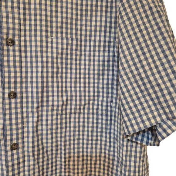Eddie Bauer Men's Dusty Blue & White Mini Gingham Check Button Down Short Sleeve - Picture 5 of 11